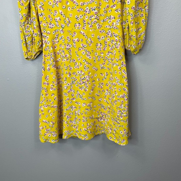 Nicholas Danni‎ Floral Dress Womens 2 Yellow Deep V-Neck Puff 3/4 Sleeve Lined - Picture 8 of 14
